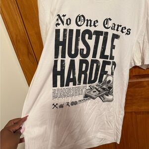 White Graphic Tee with Bold Text